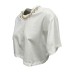 Giulia N Couture T-Shirt corta in cotone bianca Oversize a manica corta con dettaglio gioiello estraibile