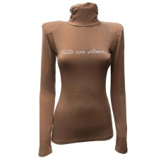 Giulia N lupetto marrone con logo in strass