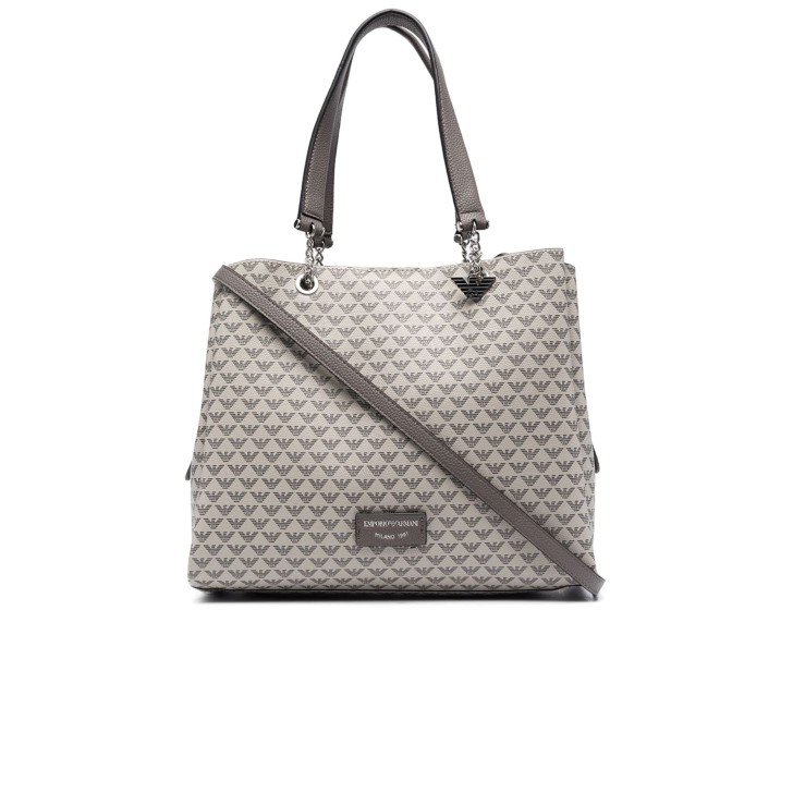Emporio Armani Borsa a spalla Grigia con Stampa Monogram Eagle All Over e tracolla regolabile, estraibile