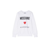 Moschino FELPA BIANCA A GIROCOLLO IN COTONE CON LOGO LETTERING