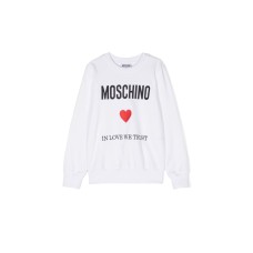 Moschino FELPA BIANCA A GIROCOLLO IN COTONE CON LOGO LETTERING