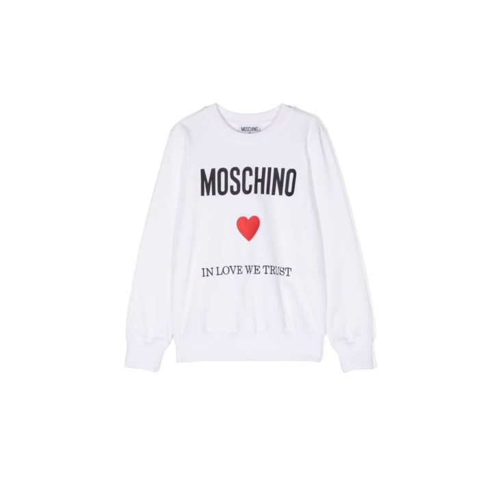 Moschino FELPA BIANCA A GIROCOLLO IN COTONE CON LOGO LETTERING