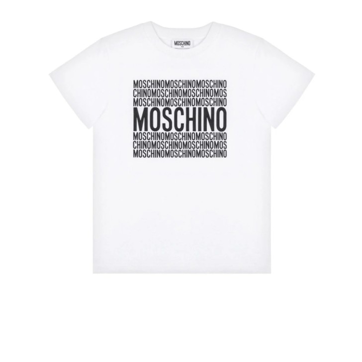 MOSCHINO T-SHIRT IN COTONE WHITE UNISEX A MANICA CORTA CON LOGO LETTERING BLACK 