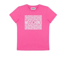 MOSCHINO T-SHIRT IN COTONE FUCSIA UNISEX A MANICA CORTA CON LOGO LETTERING WHITE	