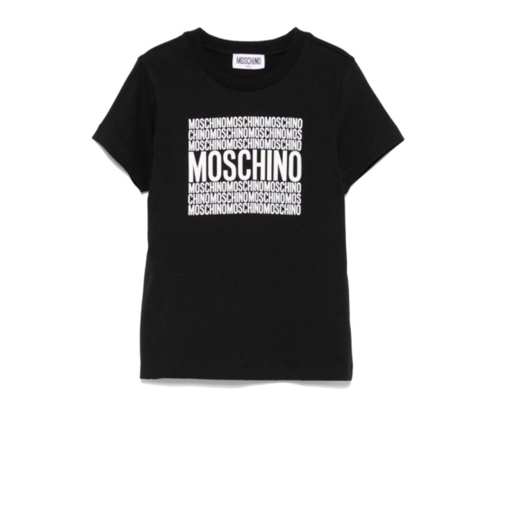 MOSCHINO T-SHIRT IN COTONE BLACK UNISEX A MANICA CORTA CON LOGO LETTERING WHITE