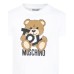 MOSCHINO T-SHIRT IN COTONE WHITE UNISEX A MANICA CORTA CON LOGO LETTERING BLACK E TEDDY BEAR	