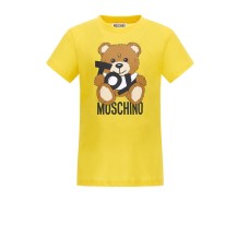 MOSCHINO T-SHIRT IN COTONE YELLOW UNISEX A MANICA CORTA CON LOGO LETTERING BLACK E TEDDY BEAR