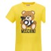 MOSCHINO T-SHIRT IN COTONE YELLOW UNISEX A MANICA CORTA CON LOGO LETTERING BLACK E TEDDY BEAR