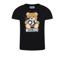 MOSCHINO T-SHIRT IN COTONE BLACK UNISEX A MANICA CORTA CON LOGO LETTERING BLACK E TEDDY BEAR	