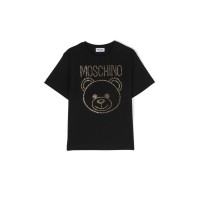 Moschino MAXI T-SHIRT A MANICA CORTA NERA IN COTONE CON LOGO LETTERING E TEDDY BEAR IN STRASS