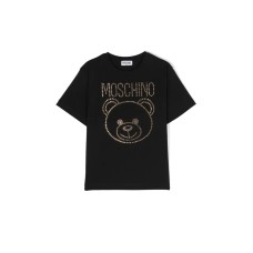 Moschino MAXI T-SHIRT A MANICA CORTA NERA IN COTONE CON LOGO LETTERING E TEDDY BEAR IN STRASS