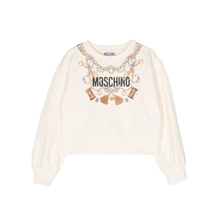 MOSCHINO FELPA IN COTONE A GIROCOLLO MILK CREAM