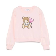 MOSCHINO FELPA A GIROCOLLO IN COTONE PINK CON LOGO LETTERING E TEDDY BEAR	