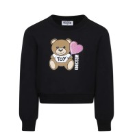 MOSCHINO FELPA A GIROCOLLO IN COTONE BLACK CON LOGO LETTERING E TEDDY BEAR 