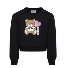 MOSCHINO FELPA A GIROCOLLO IN COTONE BLACK CON LOGO LETTERING E TEDDY BEAR 
