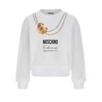MOSCHINO FELPA A GIROCOLLO IN COTONE WHITE CON STAMPA E LOGO LETTERING