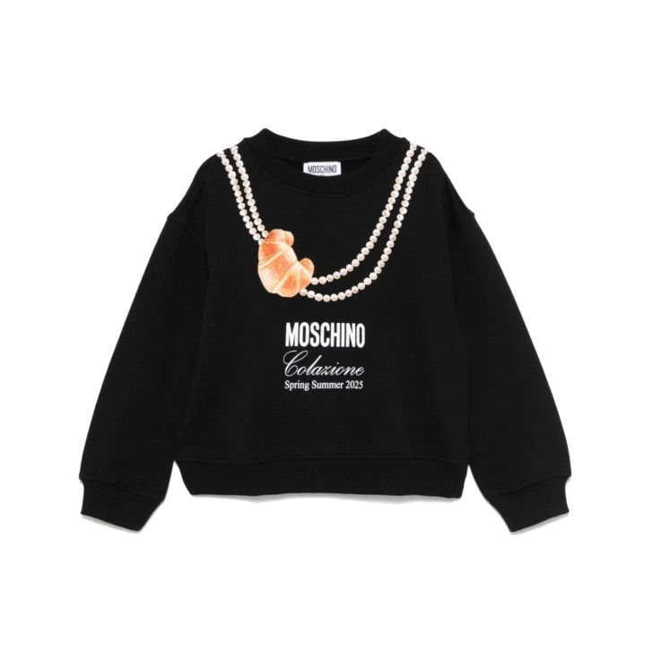 MOSCHINO FELPA A GIROCOLLO IN COTONE BLACK CON STAMPA E LOGO LETTERING	
