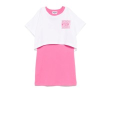 MOSCHINO COMPLETO T-SHIRT/ABITO IN COTONE WHITE/FUCSIA