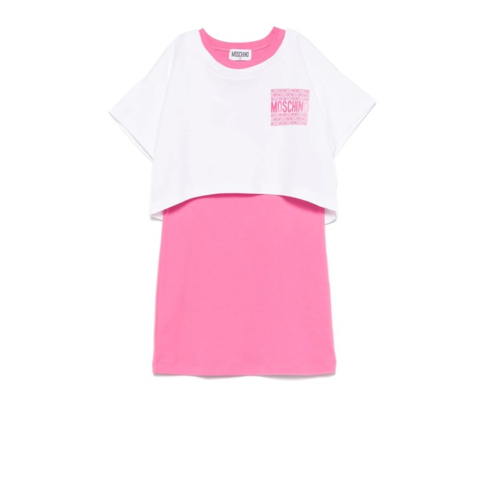 MOSCHINO COMPLETO T-SHIRT/ABITO IN COTONE WHITE/FUCSIA