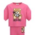 MOSCHINO COMPLETO T-SHIRT/SHORTS FUCSIA CON LOGO LETTERING BLACK E TEDDY BEAR