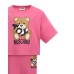 MOSCHINO COMPLETO T-SHIRT/SHORTS FUCSIA CON LOGO LETTERING BLACK E TEDDY BEAR