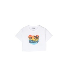 Moschino T-SHIRT A MANICA CORTA BIANCA IN COTONE CON STAMPA TEDDY MULTICOLORE 