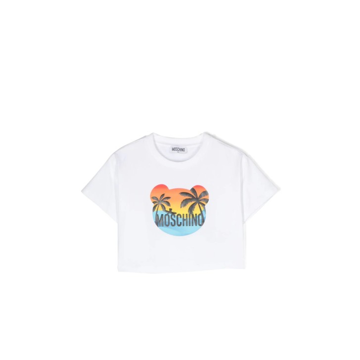 Moschino T-SHIRT A MANICA CORTA BIANCA IN COTONE CON STAMPA TEDDY MULTICOLORE 