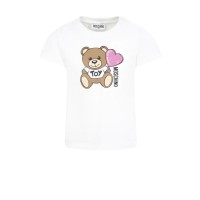 MOSCHINO T-SHIRT IN COTONE A MANICA CORTA WHITE CON LOGO LETTERING E TEDDY BEAR	