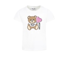 MOSCHINO T-SHIRT IN COTONE A MANICA CORTA WHITE CON LOGO LETTERING E TEDDY BEAR	