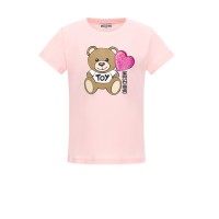 MOSCHINO T-SHIRT IN COTONE A MANICA CORTA PINK CON LOGO LETTERING E TEDDY BEAR