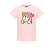 MOSCHINO T-SHIRT IN COTONE A MANICA CORTA PINK CON LOGO LETTERING E TEDDY BEAR