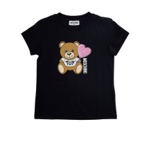 MOSCHINO T-SHIRT IN COTONE A MANICA CORTA BLACK CON LOGO LETTERING E TEDDY BEAR	
