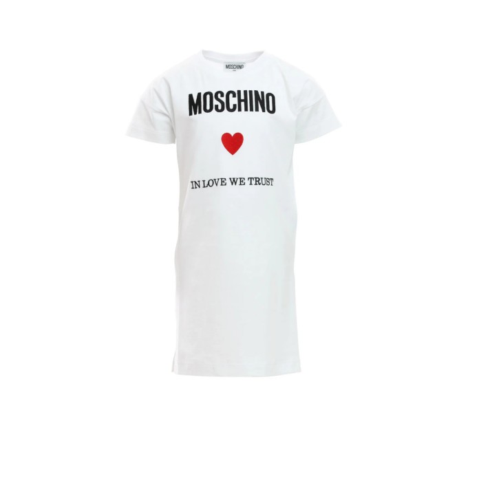 Moschino ABITO A MANICA CORTA IN COTONE BIANCA CON LOGO LETTERING 