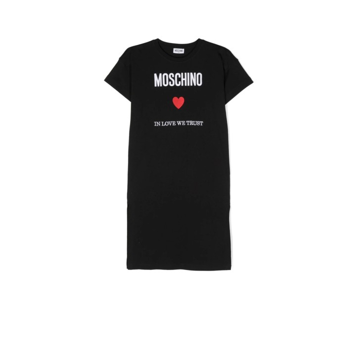 Moschino ABITO A MANICA CORTA IN COTONE NERO CON LOGO LETTERING