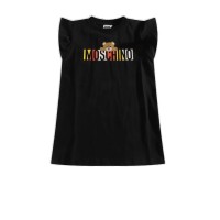 MOSCHINO ABITO A MANICA CORTA IN COTONE BLACK CON LOGO LETTERING MULTICOLOR E TEDDY BEAR