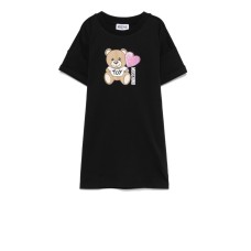 MOSCHINO ABITO IN COTONE A MANICA CORTA BLACK CON LOGO LETTERING E TEDDY BEAR