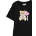 MOSCHINO ABITO IN COTONE A MANICA CORTA BLACK CON LOGO LETTERING E TEDDY BEAR