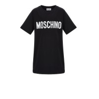 MOSCHINO ABITO IN COTONE BLACK A MANICA CORTA CON LOGO LETTERING WHITE