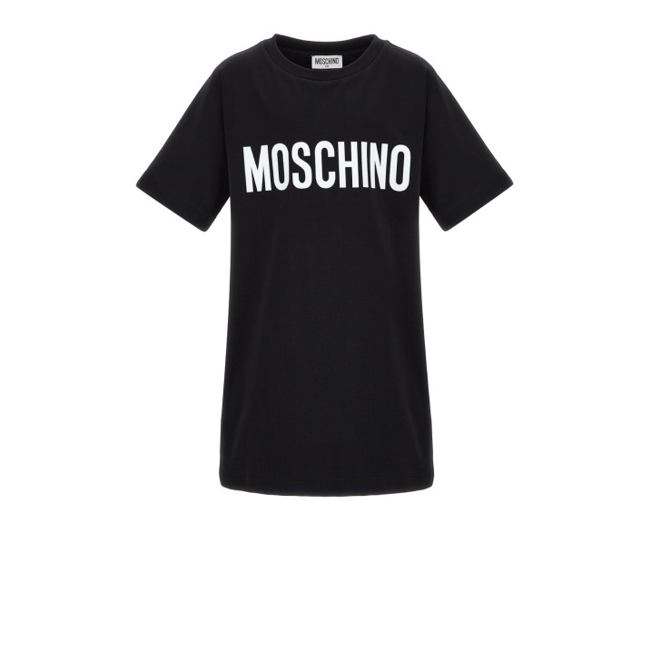 MOSCHINO ABITO IN COTONE BLACK A MANICA CORTA CON LOGO LETTERING WHITE