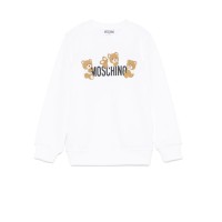 MOSCHINO FELPA A GIROCOLLO IN COTONE WHITE UNISEX CON LOGO LETTERING E TEDDY BEAR	