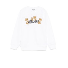 MOSCHINO FELPA A GIROCOLLO IN COTONE WHITE UNISEX CON LOGO LETTERING E TEDDY BEAR	