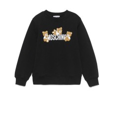 MOSCHINO FELPA A GIROCOLLO IN COTONE BLACK UNISEX CON LOGO LETTERING E TEDDY BEAR