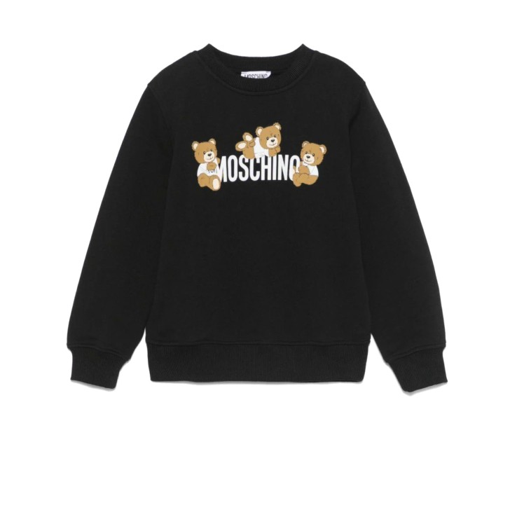 MOSCHINO FELPA A GIROCOLLO IN COTONE BLACK UNISEX CON LOGO LETTERING E TEDDY BEAR