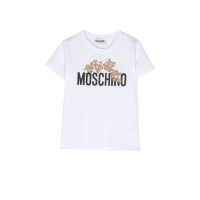 Moschino T-SHIRT BIANCA A MANICA CORTA IN COTONE CON LOGO LETTERING E TEDDY BEAR