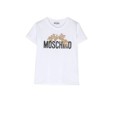 Moschino T-SHIRT BIANCA A MANICA CORTA IN COTONE CON LOGO LETTERING E TEDDY BEAR