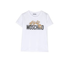 Moschino T-SHIRT BIANCA A MANICA CORTA IN COTONE CON LOGO LETTERING E TEDDY BEAR