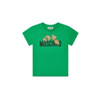 Moschino T-SHIRT VERDE A MANICA CORTA IN COTONE CON LOGO LETTERING E TEDDY BEAR