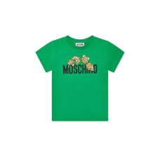 Moschino T-SHIRT VERDE A MANICA CORTA IN COTONE CON LOGO LETTERING E TEDDY BEAR