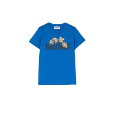 Moschino T-SHIRT BLU A MANICA CORTA IN COTONE CON LOGO LETTERING E TEDDY BEAR