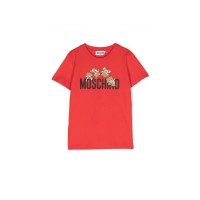 Moschino T-SHIRT ROSSA A MANICA CORTA IN COTONE CON LOGO LETTERING E TEDDY BEAR